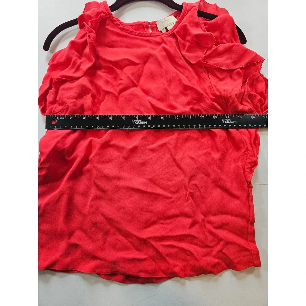 Kate‎ Spade Ruffle Blouse Womens 2 Red Sleeveless Keyhole Back Top